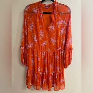 Vince Camuto Orange Pink Floral Party Dress Women’s Size L